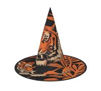 Plagdecna Chapeau de sorcière pliable réglable pour femmes et adultes, décoration de fête d'Halloween, motif rayures de tigre, casquette de magicien pointue, accessoire de costume léger pour cosplay
