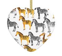 PLAGDECNA Décoration de Noël en céramique en forme de cœur, impression recto-verso, décoration murale pour arbres/décorations de Noël, images de dessin animé, souvenir en porcelaine avec ficelle dorée