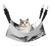 Plagdecna Hamac pour chats et petits chiens, lit à suspendre en velours avec sangles réglables, lit pour animal de compagnie imprimé paysage chinois, chaise longue douce double couche pour maison