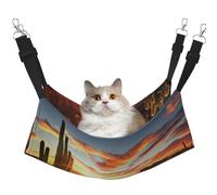 Plagdecna Hamac pour chats et petits chiens, lit à suspendre en velours avec sangles réglables, lit pour animal de compagnie au coucher du soleil dans le désert, chaise longue douce à double couche