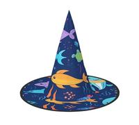 Plagdecna Lot de 2 chapeaux de sorcière pliables réglables pour femmes et adultes, décoration de fête d'Halloween, chapeau de magicien pointu de poisson de mer, accessoire de costume léger pour