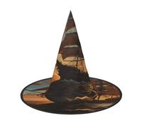 Plagdecna Lot de 2 chapeaux de sorcière pliables réglables pour femmes et adultes - Décoration de fête d'Halloween - Chapeau de magicien de pirate fantaisie - Accessoire de costume léger pour cosplay