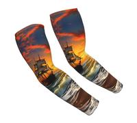 PLAGDECNA Lot de 2 paires de manchons de compression pour homme et femme, bateau pirate au coucher du soleil, support de compression respirant pour le sport, la randonnée, le cyclisme et les activités