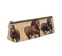 PLAGDECNA Organiseur de stylos triangulaire pour l'école, le bureau, les voyages, trois chevaux qui courent, trousse en cuir imperméable, porte-accessoires d'écriture, pochette compacte zippée pour