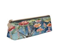 Plagdecna Organiseur de stylos triangulaire pour l'école, le bureau, les voyages, trousse à crayons en cuir floral, trousse étanche en PVC pour accessoires d'écriture, pochette compacte zippée pour