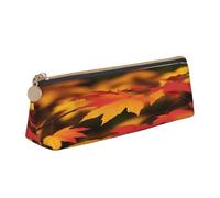 Plagdecna Organiseur triangulaire pour stylos pour l'école, le bureau, les voyages, trousse à crayons en cuir avec feuilles d'érable rouge, trousse étanche en PVC pour accessoires d'écriture, pochette