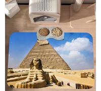 Plagdecna Tapis d'alimentation absorbant de qualité supérieure pour chien et chat avec cuir synthétique à séchage rapide et base antidérapante, napperon pyramides d'Égypte pour gamelles d'eau