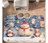 PLAGDECNA Tapis d'alimentation imperméable pour animal domestique, tapis antidérapant pour gamelle pour chien et chat, animaux mignons avec bonhomme de neige, set de table en cuir absorbant pour la