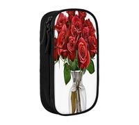 Plagdecna Trousse à crayons double couche pour filles et garçons, boîte à crayons avec roses rouges, organiseur de fournitures scolaires, sac de papeterie en tissu Oxford durable avec fermeture éclair