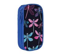 Plagdecna Trousse à crayons double couche pour filles et garçons, boîte à crayons libellule violette, grande capacité, organisateur de fournitures scolaires, sac de papeterie en tissu Oxford durable