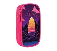 Plagdecna Trousse à crayons double couche pour filles et garçons, boîte à crayons rétrowave images, organiseur de fournitures scolaires, sac de papeterie en tissu Oxford durable avec fermeture éclair