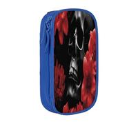 Plagdecna Trousse à crayons double couche pour filles et garçons, boîte à crayons rouge et noir, grande capacité, organiseur de fournitures scolaires, tissu Oxford durable avec fermeture éclair pour