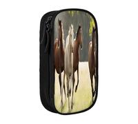 Plagdecna Trousse à crayons double couche pour filles et garçons, divers types de chevaux, grande capacité, organiseur de fournitures scolaires, tissu Oxford durable avec fermeture éclair pour
