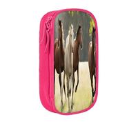 Plagdecna Trousse à crayons double couche pour filles et garçons, divers types de chevaux, grande capacité, organiseur de fournitures scolaires, tissu Oxford durable avec fermeture éclair pour