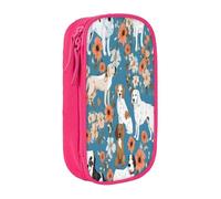 Plagdecna Trousse à crayons double couche pour filles et garçons, jolie boîte à crayons motif basset hound floral, grande capacité, organiseur de fournitures scolaires, sac de papeterie en tissu