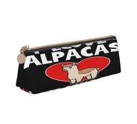 Plagdecna Trousse triangulaire en cuir d'alpagas pour l'école, le bureau, les voyages, trousse à crayons étanche en PVC pour accessoires d'écriture, pochette compacte zippée pour fournitures