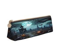 Plagdecna Trousse triangulaire en cuir pour l'école, le bureau, les voyages, le cimetière d'horreur, trousse à crayons étanche, porte-accessoires d'écriture, pochette compacte zippée pour fournitures