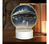 PLAGDECNA Veilleuse ronde en acrylique, 3 modes d'éclairage, OVNI la nuit, contrôle tactile, lampe de bureau USB pour chambre à coucher, fête des mères, décoration de Noël (13,5 x 18 cm)