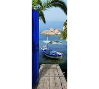 Plage 141007 Sticker Trompe l'œil Porte -Vue sur mer, 204 x 83 cm