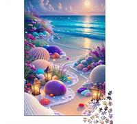 Plage au Coucher du Soleil Puzzle 1000 Pièces Coquillages Jeu de Puzzle 1000 Pièces pour Adultes Relaxation Décoration 52x38cm/1000pcs