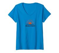 Plage Bum Coucher de Soleil Océan Vagues Vacances d'été T-Shirt avec Col en V, Femme, Saphir, L