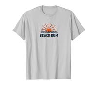 Plage Bum Coucher de Soleil Océan Vagues Vacances d'été T-Shirt, Homme, Argent, S