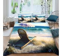 Plage chair Linge de Lit 3 Pièces résistante 3D Imprimée Respirante Coastal relaxation style Ensemble De Literie avec 2 x Taies d'oreiller Super Douce for Chambre Enfants Super king（260x220cm）