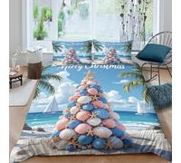 Plage christmas arbre Linge de Lit Microfibre 3 Pièces Imprimé en 3D Super Douce Tropical holiday Parure de Lit avec Fermeture Éclair Résistante for Décoration de Chambre Super king（260x220cm）