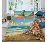 Plage Christmas Ensemble De Literie Microfibre 3 pièces Imprimé en 3D Hypoallergique Tropical Holiday Art Housse de Couette avec 2 x Taies d'oreiller Respirante for Chambre Enfants Single（135x200cm）