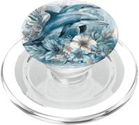 Plage côtière Bord de mer Dauphins Fleurs esthétiques Aquarelle PopSockets PopGrip pour MagSafe