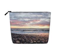 Plage Coucher de Soleil Galets,Trousse de Toilette de Voyage Portable, Imitation Lin, en Lin.