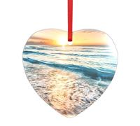 Plage coucher de soleil océan vagues imprimé cœur rond acrylique accessoires festifs ornement pour Noël multi scènes décorations cadeaux
