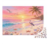 Plage Coucher de Soleil Puzzle 1000 Pièces pour Adultes Oiseaux Marins Jeu de Puzzle en Famille Papier Décoration Détente 38x26cm/1000pcs