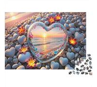 Plage Coucher de soleilPuzzle DIY 1000 Pièces Cadre en Forme de cœur pour Grands-Parents Amélioration De La Mémoire Loisirs Créatifs Cadeau De Noël 52x38cm/1000pcs