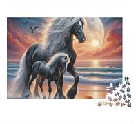 Plage de Cheval éclairé par la Lune 1000 Pièces Puzzle pour Adultes Carton Résistant Anti-Stress Difficile pour Experts pour Collectionner Livraison Rapide 52x38cm/1000pcs