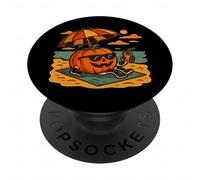 Plage de Citrouille avec Boisson au Coucher du Soleil PopSockets PopGrip Adhésif