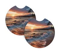 Plage De Maui, Hawaï, Coucher De Soleil, Vagues, Nuages sous-Verres De Tasse Voiture 2 Pièces Universels Dessous Porte-Gobelet sous Verre pour Femmes SUV Bureau 6.9Cm