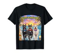 Plage de Schnauzer géante Amusante pour Amoureux des Chiots, Coucher de Soleil Tropical T-Shirt