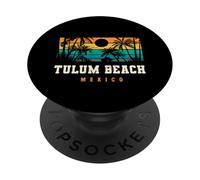 Plage de Tulum, Mexique, Coucher de Soleil rétro, Palm, Tulum Riviera Maya PopSockets PopGrip Adhésif