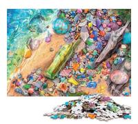 Plage des Bouteilles Puzzles en Bois pour Adultes 500 Pièces Cadeaux d'anniversaire pour Décoration Jeu De Défi Familial Jeux Éducatifs Stress Relief Toy 500pcs (52x38cm)