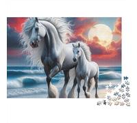 Plage des Chevaux Blancs 1000 Pièces Puzzle pour Adultes Qualité Premium Anti-Stress Stimuler l'esprit pour Adolescents 14+ avec Affiche Guide 52x38cm/1000pcs