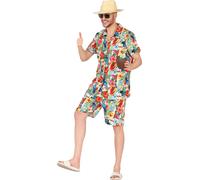 Plage d'été Île d'Hawaï Motif floral tropical Tenue de fête Vêtements décontractés Fleurs colorées Nature exotique Design gai Flair de vacances, Taille : 48 - 50 (M) Couleur : Multicolore