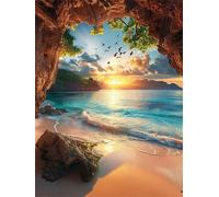 Plage Diamond Painting Adulte, Paysage Diamond Painting, DIY Round Rhinestone Crystal Point de Croix complet kit, 5D Mosaic Art Kit Pour Enfant et débutants, Murale Décoration Maison 90x120cm 0U-79