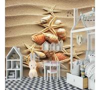 Plage Dorée Tridimensionnelle Coquillages Étoile De Mer Papier Peint 3D Installation Facile Intissé Tapisserie Bureau Salon Canapé Chambre Décoration Murale-350cm×256cm