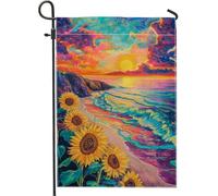 Plage Du Coucher De Soleil, Tournesols Éclatants, Littoral Drapeau De Jardin Couleurs Vives Bannière Décoratif Drapeaux Pour Fête Intérieur Célébrations 30X45Cm
