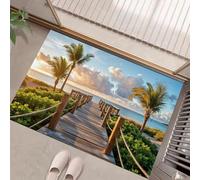 Plage du Coucher du Soleil Tapis De Porte Intérieur Antidérapant avec Envers en Caoutchouc Antidérapant Facile À Nettoyer pour Entrée,Bleu Lavable en Machine Palmiers 45 X 75 Cm