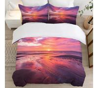 Plage Housse de Couette 140x200 Parures de Lit 1 Personne Imprimé 3D Microfibre Douce Paysages de Coucher de Soleil Housses Couette avec 2 Taies d'oreiller et Fermeture Éclair l.801