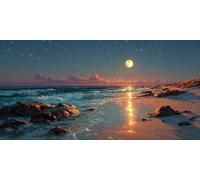 Plage lune Diamond Painting Adulte Grande Format Taille, Broderie Diamond-Painting Grande Taille Canevas Diamant Kit Complet Point De Croix, Salon Chambre Autocollant Mural Décoration 40x80cm lgl5-712