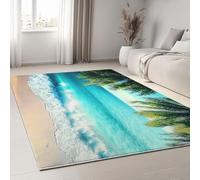 Plage OcéAnique Tapis 60x90 cm Plantes Tropicales Moquette Antiderapant à Poils Courts Tapis 3D Lavable en Machine Convient aux EntréEs Couloirs et Portes d'Entrée b-1870