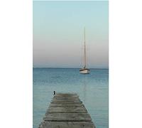 PLAGE Papier Peint Intissé 150x250 cm - Ponton et Voilier, Déco Murale Intérieure - Paysage Méditerranée